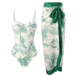 Maillot de bain femme 1 pice + bikini jupe longue vintage imprim - vert - taille eu