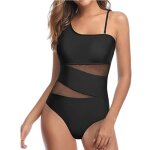 Maillot de bain femme 1 pi�ce stretch bandage col rond amincissante �t� - noir - mp58629203