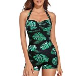 Maillot de bain femme 1 pice stretch bandage col rond amincissante t - vert
