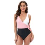Maillot de bain femme 1 pièce stretch bandage col v amincissante Été - rose noir Maillot de bain femme 1 pièce stretch bandage col v amincissante Été - rose noir