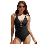 Maillot de bain femme 1 pice - stretch - bretelle lacet poitrine - noir