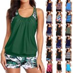 Maillot de bain femme 2 pieces t back blouson hauts tankini de bain avec short garon femmes maillots ...