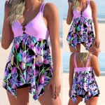 Maillot de bain femme 2 pieces grande taille jupette robe bikini beachwear shorty - violet
