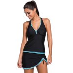 Maillot de bain femme 2 pices tankini halterneck col v rembourr dos nu sans armatures couleur contraste ...