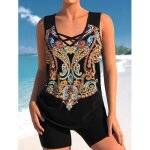 Maillot de bain femme 2 pièces tankini shorty imprimé floral grande taille push up rembourré ks? - noir ... Maillot de bain femme 2 pièces tankini shorty imprimé floral grande taille push up rembourré ks? - noir ...