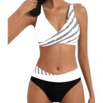 Maillots de bain femme 2 pièces vintage taille haute bikini set push up ensembles col v froncé torsadé ... Maillots de bain femme 2 pièces vintage taille haute bikini set push up ensembles col v froncé torsadé ...