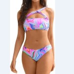 Maillot de bain femme bikini 2 pices stretch  bretelle taille basse plage - multicolore