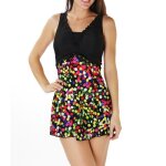 Maillot de bain femme robe noir et multicolore monokini