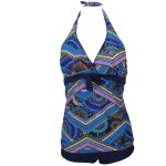 Maillot de bain femme - tankini 2 pi�ces shorty forme boxer - noir / bleu - rembourrage amovible - dos ...