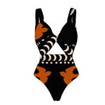 Maillot de bain femme vintage imprime avec coussin de poitrine tankini - noir - retro - fashion