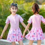 Maillot de bain fille 1 pièce manches courtes vêtement de natation robe plage séchage rapide - rose - ... Maillot de bain fille 1 pièce manches courtes vêtement de natation robe plage séchage rapide - rose - ...