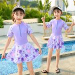 Maillot de bain fille 1 pi�ce manches courtes v�tement de natation robe plage s�chage rapide - violet ...