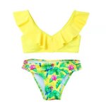 Maillot de bain filles 2 pices volants imprim bikini plage 8 - 14 ans stretch nager - jaune