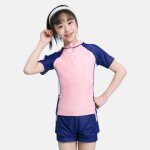 Maillot de bain filles deux - pices bicolore respirante fermeture zippe t natation manches courtes ...
