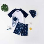 Maillot de bain garçon 3 pièces imprime pour entraînement à la natation séchage rapide - blanc Maillot de bain garçon 3 pièces imprime pour entraînement à la natation séchage rapide - blanc