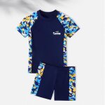 Maillot de bain garçon enfant deux - pièces camouflage imprime elastiquee manches courtes - bleu marine ... Maillot de bain garçon enfant deux - pièces camouflage imprime elastiquee manches courtes - bleu marine ...