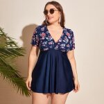 Maillot de bain une pice grande taille  fleurs - marque - bleu