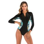 Maillot de bain une pice  manches longues femme maillot de surf t combinaison de plonge zippe pour ...
