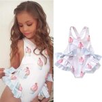 Maillot de bain une pièce à volants pour bébé fille - gâteau imprimé - blanc Maillot de bain une pièce à volants pour bébé fille - gâteau imprimé - blanc