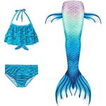Maillot de bain sirne 3 pices pour petite fille - bleu - cosplay bikini ensemble