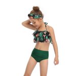 Maillot de bain tankini bikinis fille 2 pices stretch taille haut pour natation t vacances - feuille ...