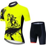 Maillot cyclisme homme jaune - spcial loisir t - cuissard cycliste gel paisse - vtt