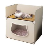 Maison de chat semi - ferme - omabeta - niche pour chat amovible et lavable - blanc - intrieur