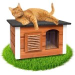 Maison pour chat - teck - 61x39x36cm - bois fsc - isolation thermique - toit �tanche