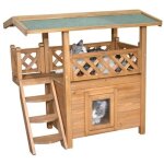 Maisonnette pour chat - kerbl - lodge - bois - marron / vert - 77 x 50 x 73 cm