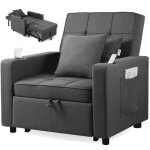 Makika fauteuil convertible lit tommy pliable avec porte - boisson en gris fonc�