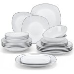Malacasa vaisselle elisa - bt service complet de table 24 pices pour 6 personnes avec bord noir - gris ...