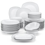 Malacasa vaisselle elisa - st service complet de table 48 pices pour 12 personnes avec bord argent ...