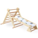 Aire de jeux mamabrum triangle pikler �chelle ajustable et un mur descalade - 3 niveaux - 50kg max