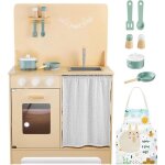 Cuisine enfant bois - mamabrum - mod�le beige - �clairage led - tablier inclus - 86x55x295 cm