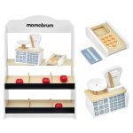Mamabrum marchande enfant en bois 67 * 465 * 22 cm - stand vendeur balance terminal avec carte & 4 pommes ...