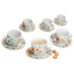 Set de tasses � caf� - mambocat - variant - 6 pi�ces - porcelaine - fleurs color�es