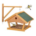 Relaxdays mangeoire pour oiseaux en bois � suspendre hlp: 35x425x405 cm jardin distributeur de nourriture ...