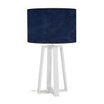 Manon b - lampe de chevet colonne bois blanc abat - jour: cylindre tissu bleu velours 1 ampoule e27 inspiratio ...