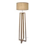 Manon - lampadaire colonne bois naturelaluminium abat - jour: cylindre tissu beige 1 ampoule e27 inspiration ...