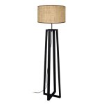 Manon n - lampadaire colonne bois noir abat - jour: cylindre tissu beige 1 ampoule e27 inspiration nordique ...