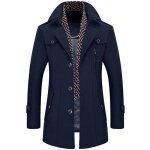 Manteau caban en laine homme - funmoon - col revers - bleu marine - charpe amovible