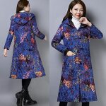 Manteau caban pardessus femmes capuche manches longues vintage toison thicken bouton bleu