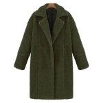 Manteau - caban - pardessus femmes dhiver  manches longues solide revers en peluche poche veste longue ...
