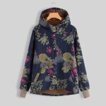 Manteau caban pardessus femmes dhiver chaud outwear imprim floral poches  capuchon vintage oversize ...