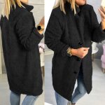 Manteau caban pardessus femmes dhiver collier stand solide duveteux bouton veste outwear - funmoon