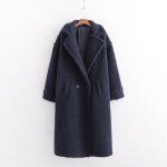 Manteau - caban - pardessus femmes dhiver  manches longues solide revers en peluche poche veste longue ...