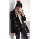 Manteau caban pardessus femmes mode casual zipper large toison manches longues revers pure color veste ...