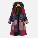 Manteau - caban - pardessus femmes vintage imprimer poches  manches longues zipper pardessus capuche ...