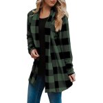 Manteau caban pardessus funmoon pour femmes  carreaux avec patch au coude drap sur le devant - vert ...
