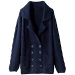 Manteau caban pardessus funmoon femmes grand - necked tricot solide tops bouton court survtement de